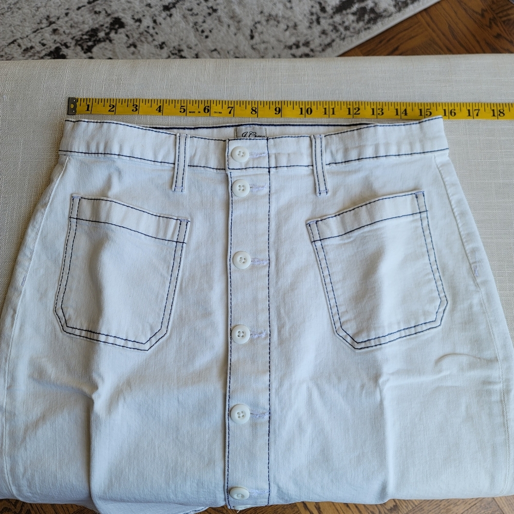 New! J.Crew Sz 29 (8) Denim Button-Front Skirt White Wash-Light Ivory/Navy NWT - Picture 5 of 9